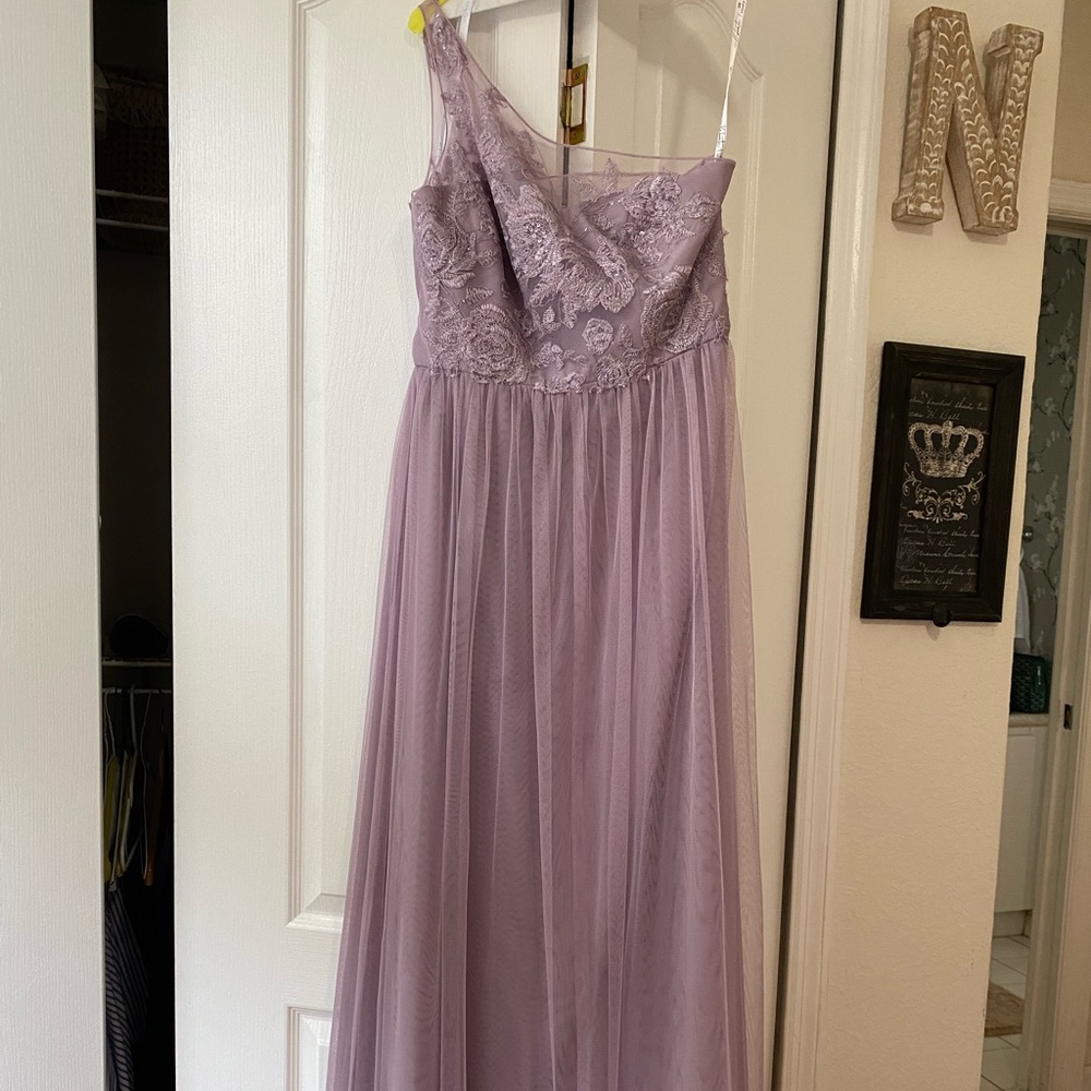 Lavender One Shoulder David’s Bridal Dress